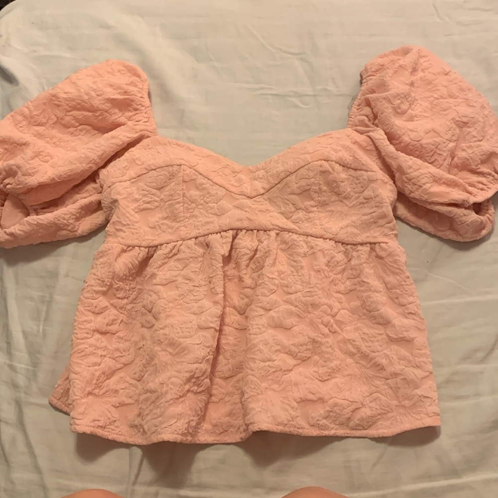 extra small evolutionary baby pink puff sleeve top